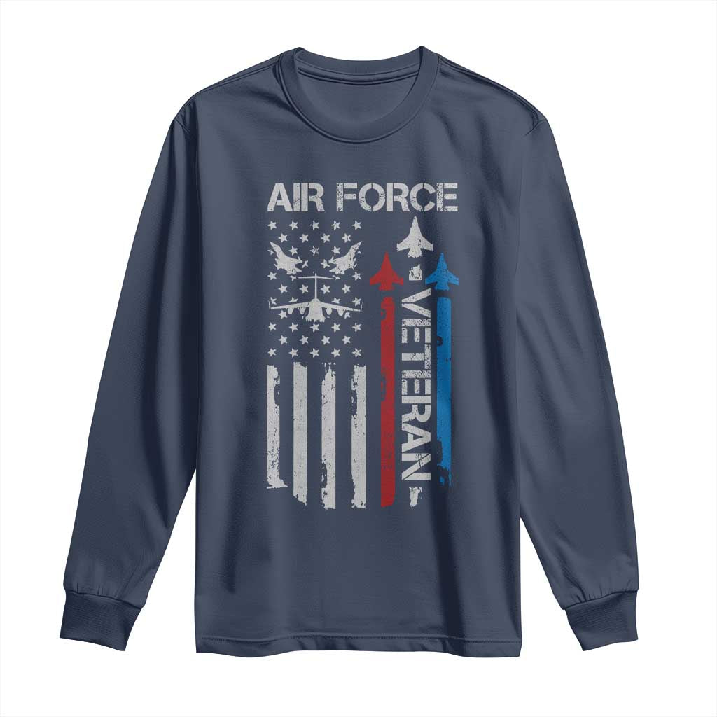 Air Force Veteran Long Sleeve Shirt Distressed American Flag Retired Dad Grandpa