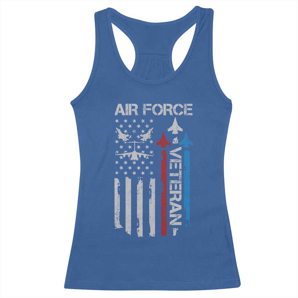 Air Force Veteran Racerback Tank Top Distressed American Flag Retired Dad Grandpa