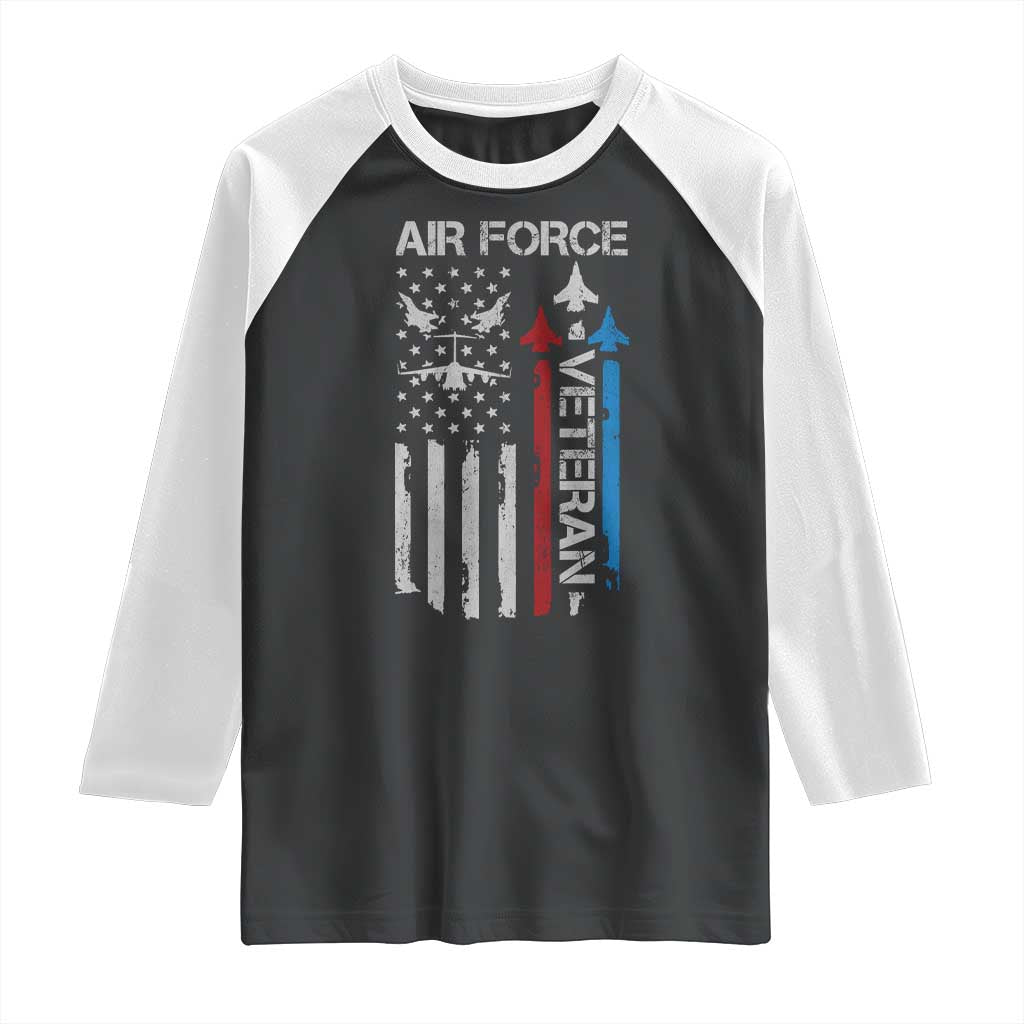 Air Force Veteran Raglan Shirt Distressed American Flag Retired Dad Grandpa