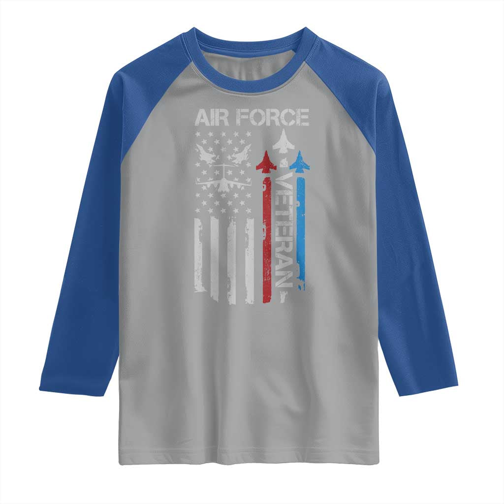 Air Force Veteran Raglan Shirt Distressed American Flag Retired Dad Grandpa