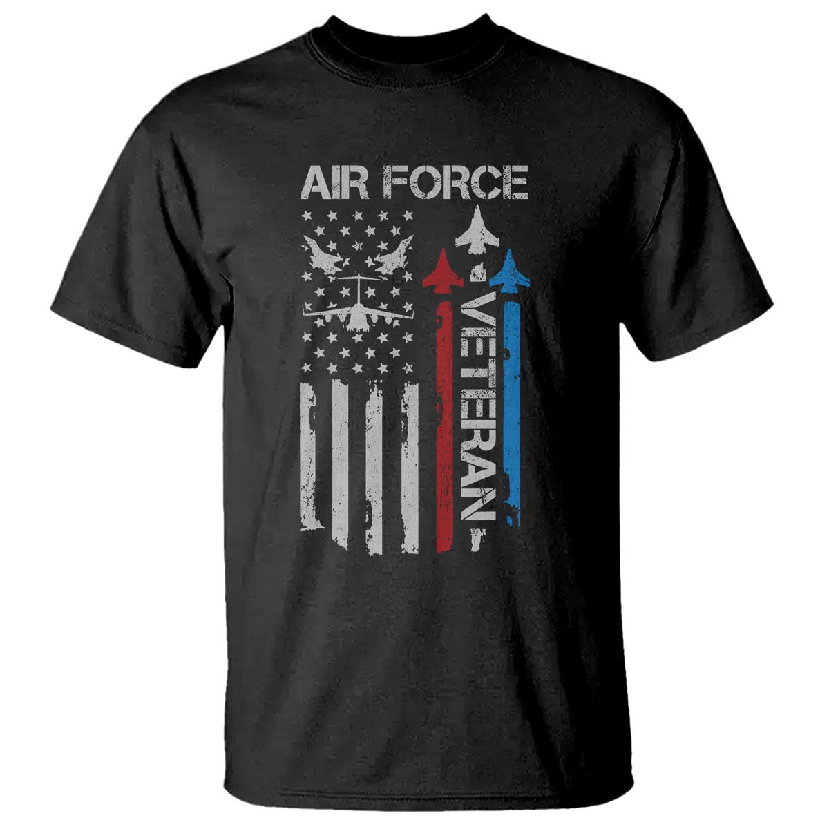Air Force Veteran T Shirt Distressed American Flag Retired Dad Grandpa