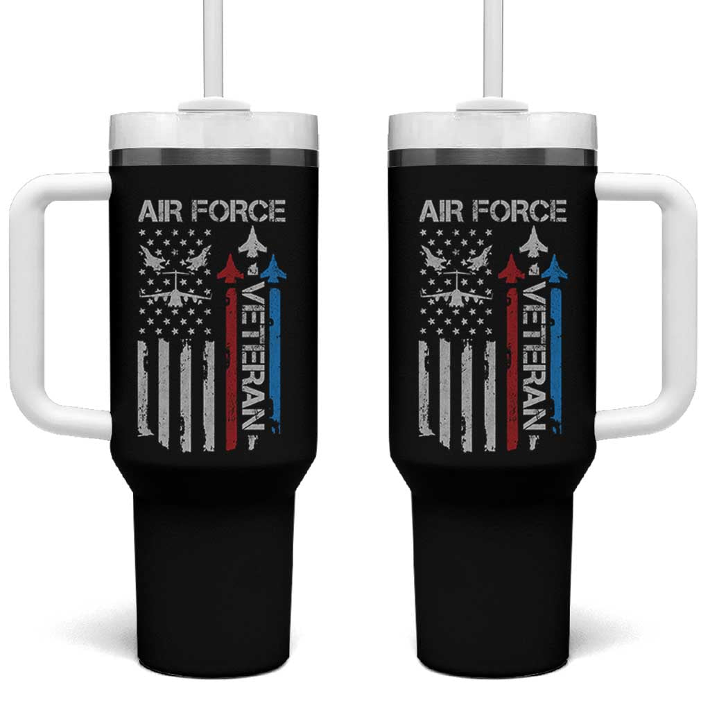 Air Force Veteran Tumbler With Handle Distressed American Flag Retired Dad Grandpa