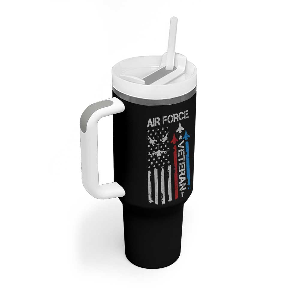 Air Force Veteran Tumbler With Handle Distressed American Flag Retired Dad Grandpa