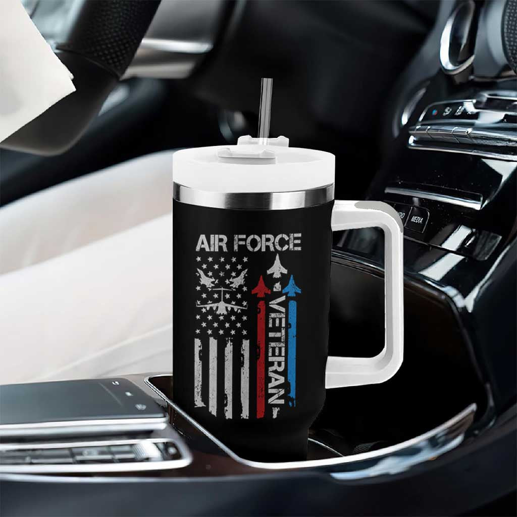 Air Force Veteran Tumbler With Handle Distressed American Flag Retired Dad Grandpa