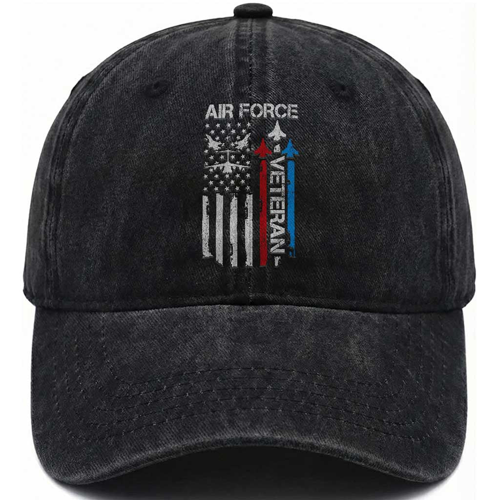 Air Force Veteran Washed Cotton Baseball Cap Distressed American Flag Retired Dad Grandpa