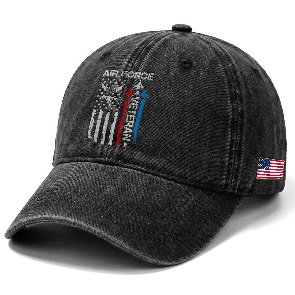 Air Force Veteran Washed Cotton Baseball Cap Distressed American Flag Retired Dad Grandpa