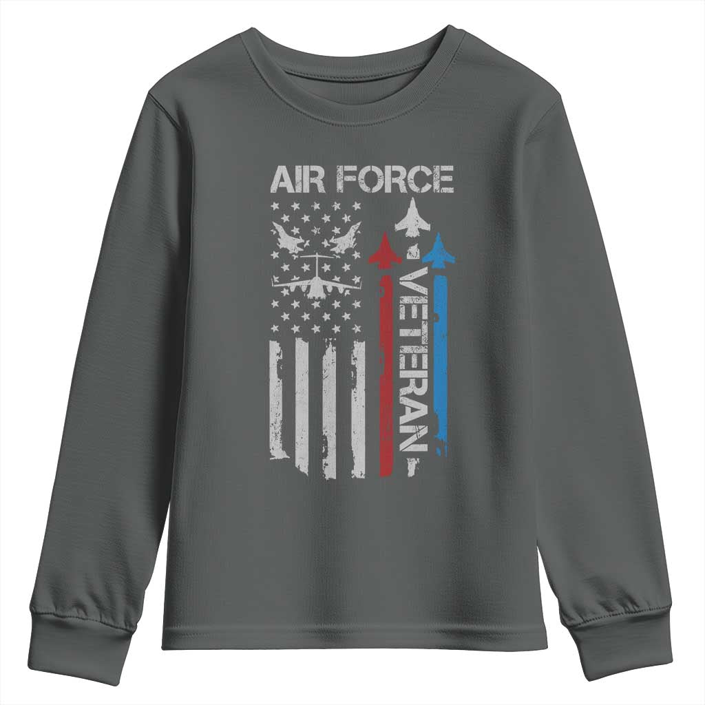 Air Force Veteran Youth Sweatshirt Distressed American Flag Retired Dad Grandpa