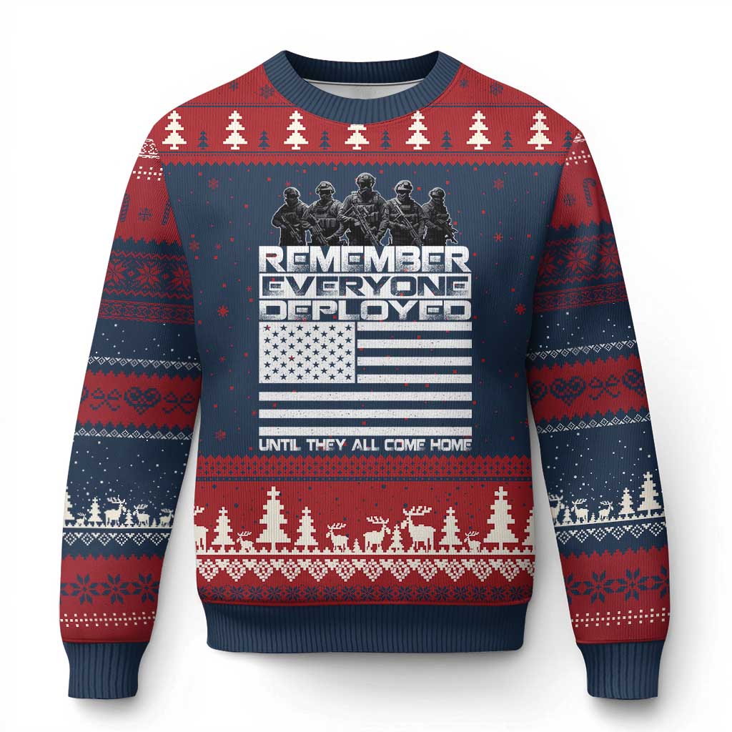 R.E.D Friday Ugly Christmas Sweater Remember Everyone Deployed Military US Flag - Wonder Print Shop