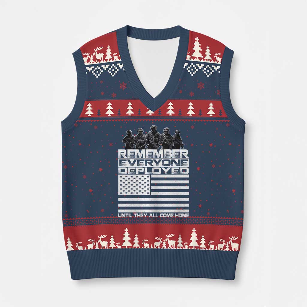 R.E.D Friday V-Neck Knit Sweater Vest Remember Everyone Deployed Military US Flag - Wonder Print Shop