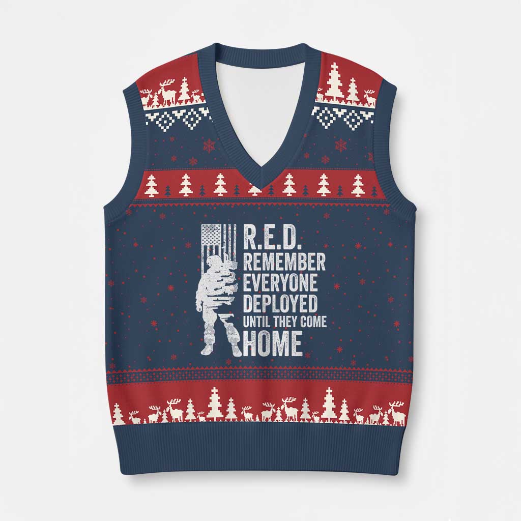 R.E.D Friday V-Neck Knit Sweater Vest Remember Everyone Deployed American Flag Military Supportive - Wonder Print Shop
