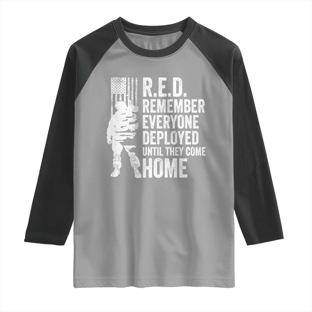 R.E.D Friday Raglan Shirt Remember Everyone Deployed American Flag Military Supportive - Wonder Print Shop