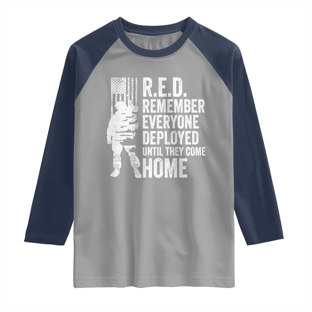R.E.D Friday Raglan Shirt Remember Everyone Deployed American Flag Military Supportive - Wonder Print Shop