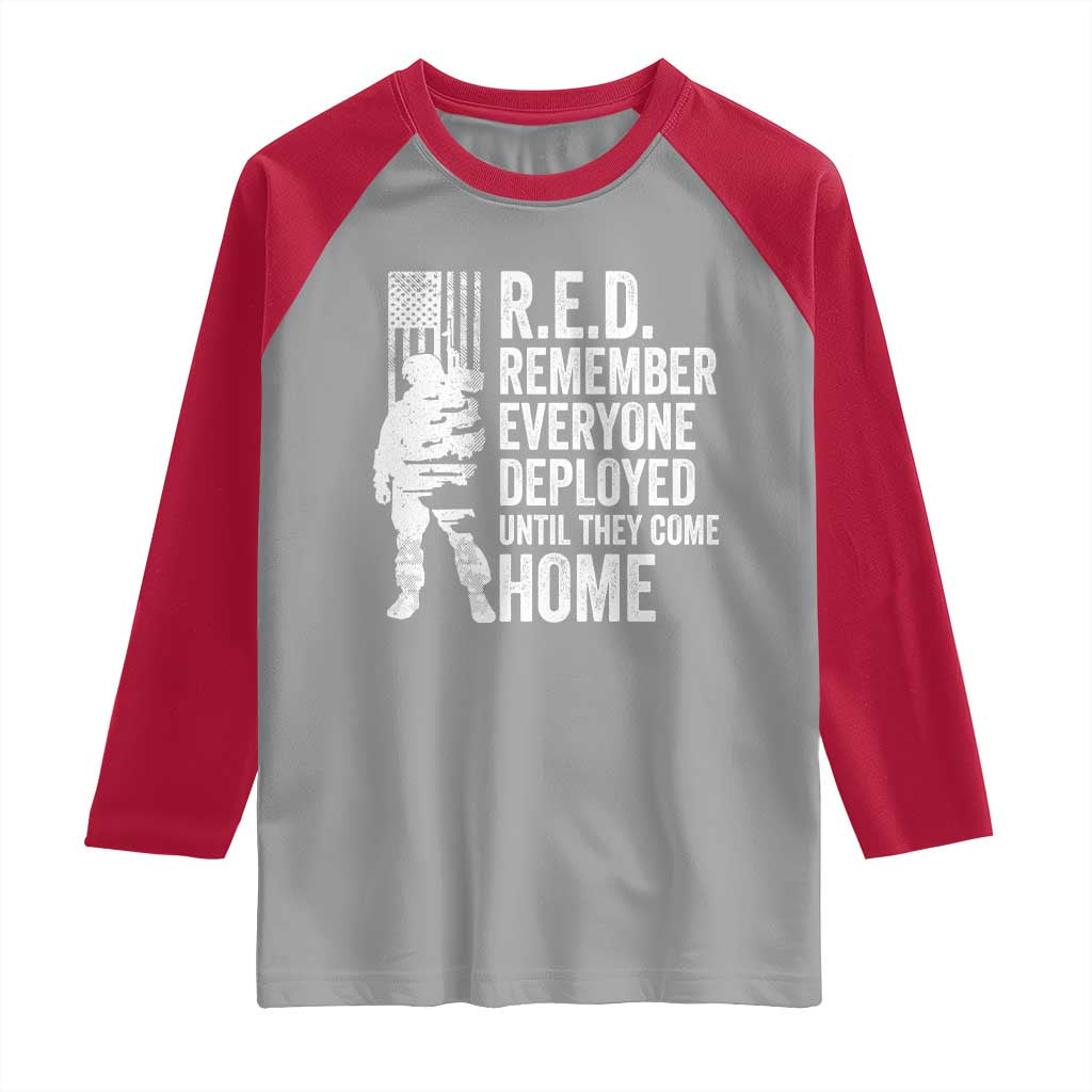 R.E.D Friday Raglan Shirt Remember Everyone Deployed American Flag Military Supportive - Wonder Print Shop