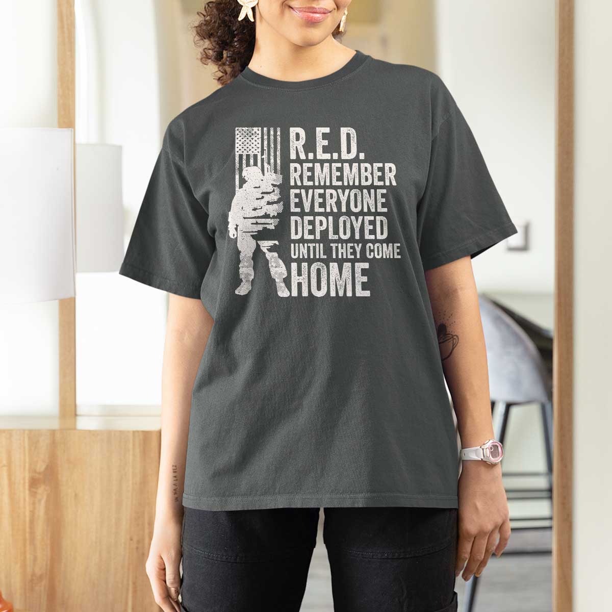 R.E.D Friday T Shirt For Women Remember Everyone Deployed American Flag Military Supportive - Wonder Print Shop