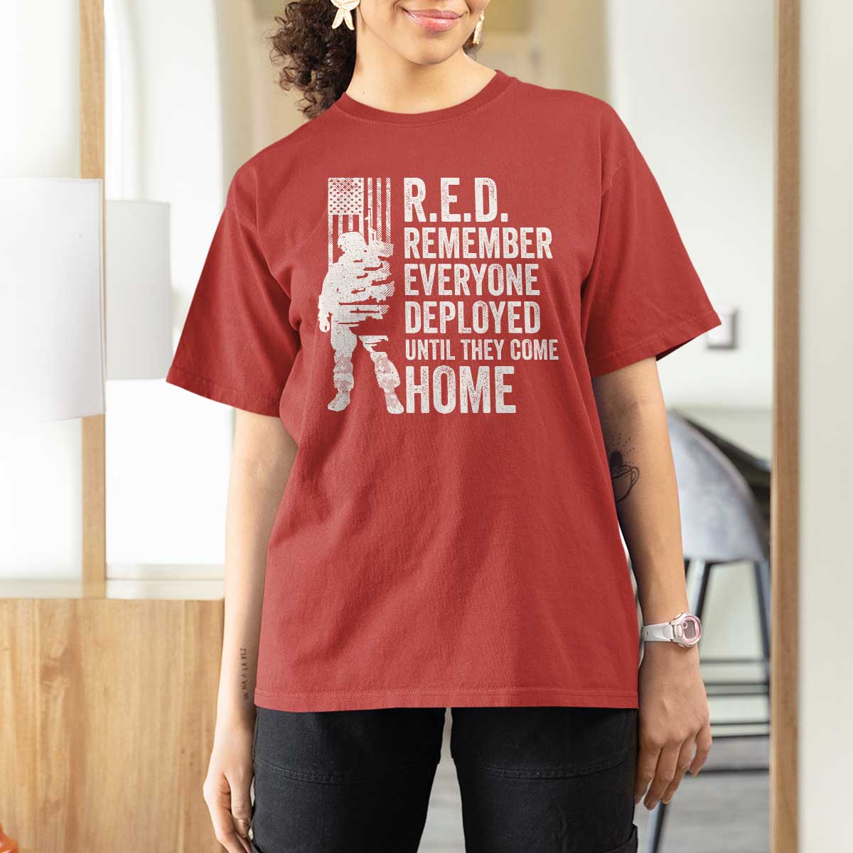 R.E.D Friday T Shirt For Women Remember Everyone Deployed American Flag Military Supportive - Wonder Print Shop