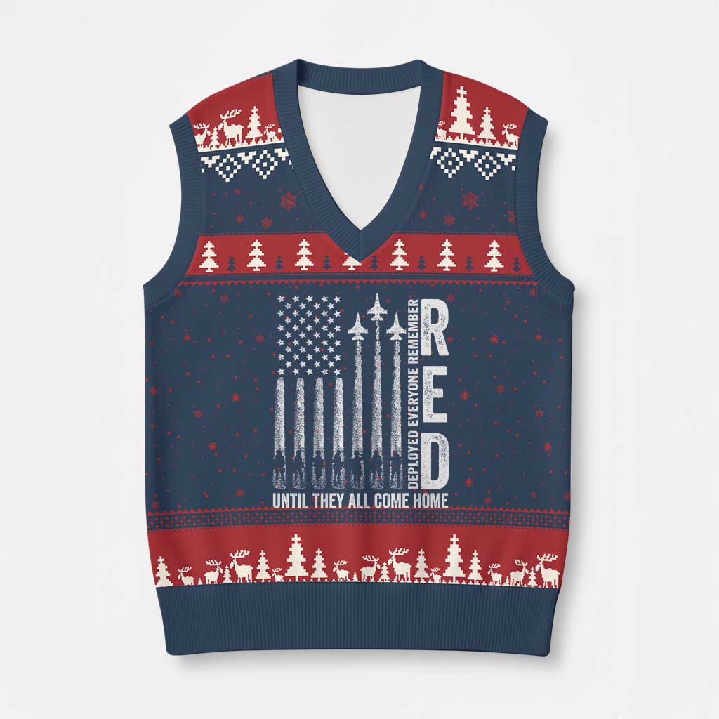 RED Friday Remember Everyone Deployed V-Neck Knit Sweater Vest Military American Flag - Wonder Print Shop