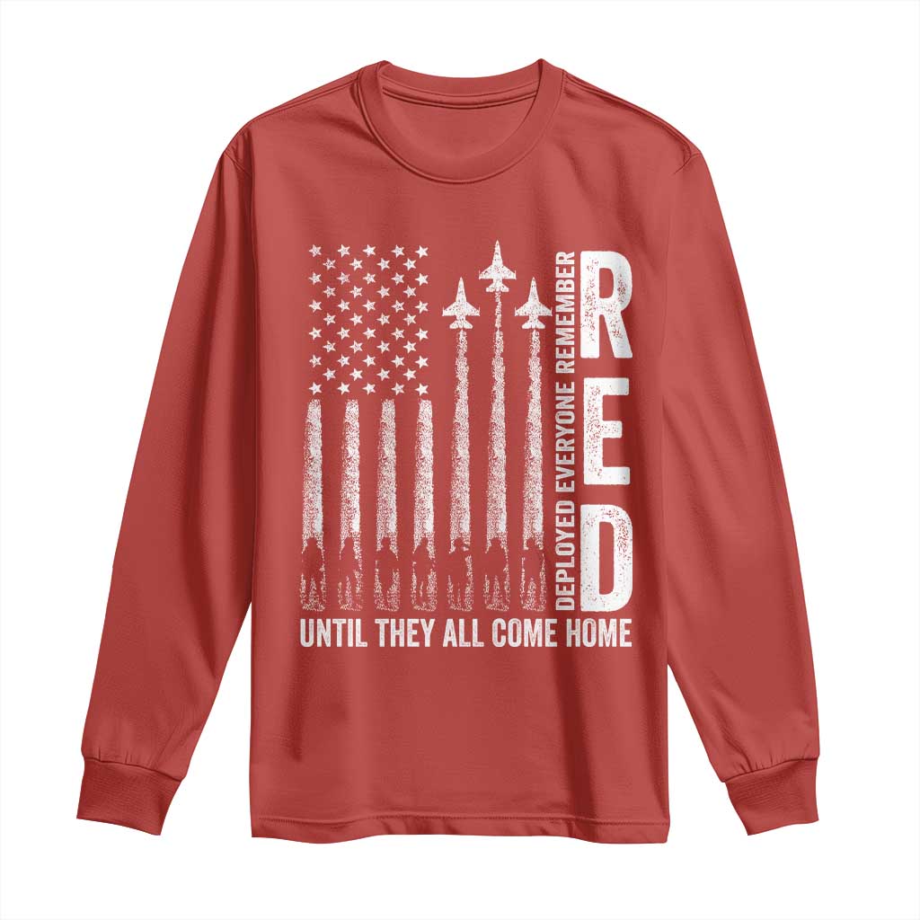 RED Friday Remember Everyone Deployed Long Sleeve Shirt Military American Flag - Wonder Print Shop