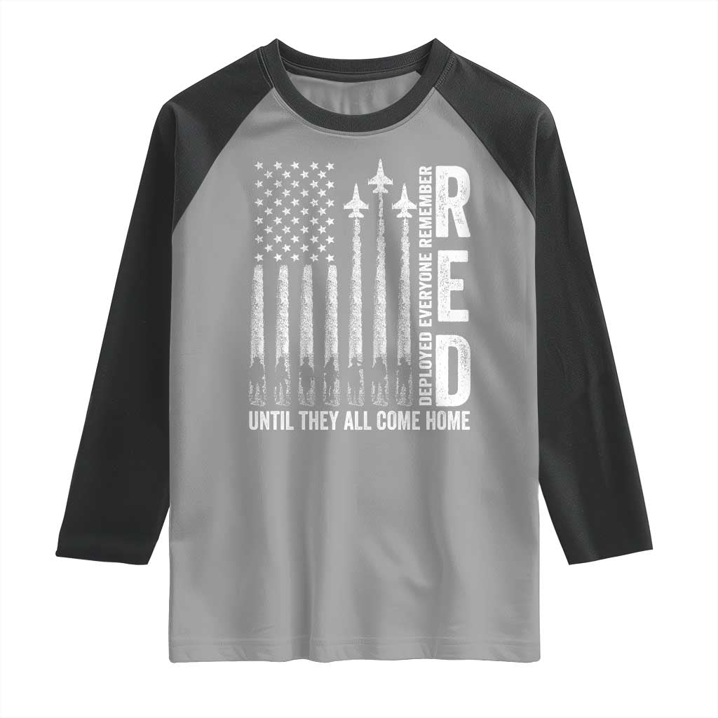 RED Friday Remember Everyone Deployed Raglan Shirt Military American Flag - Wonder Print Shop