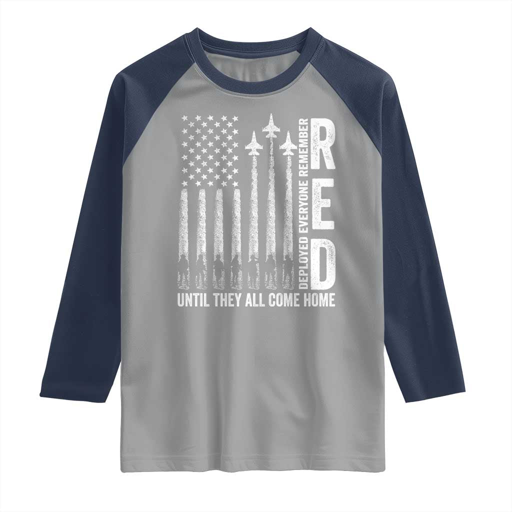 RED Friday Remember Everyone Deployed Raglan Shirt Military American Flag - Wonder Print Shop