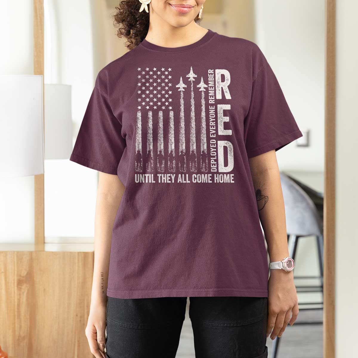 RED Friday Remember Everyone Deployed T Shirt For Women Military American Flag - Wonder Print Shop
