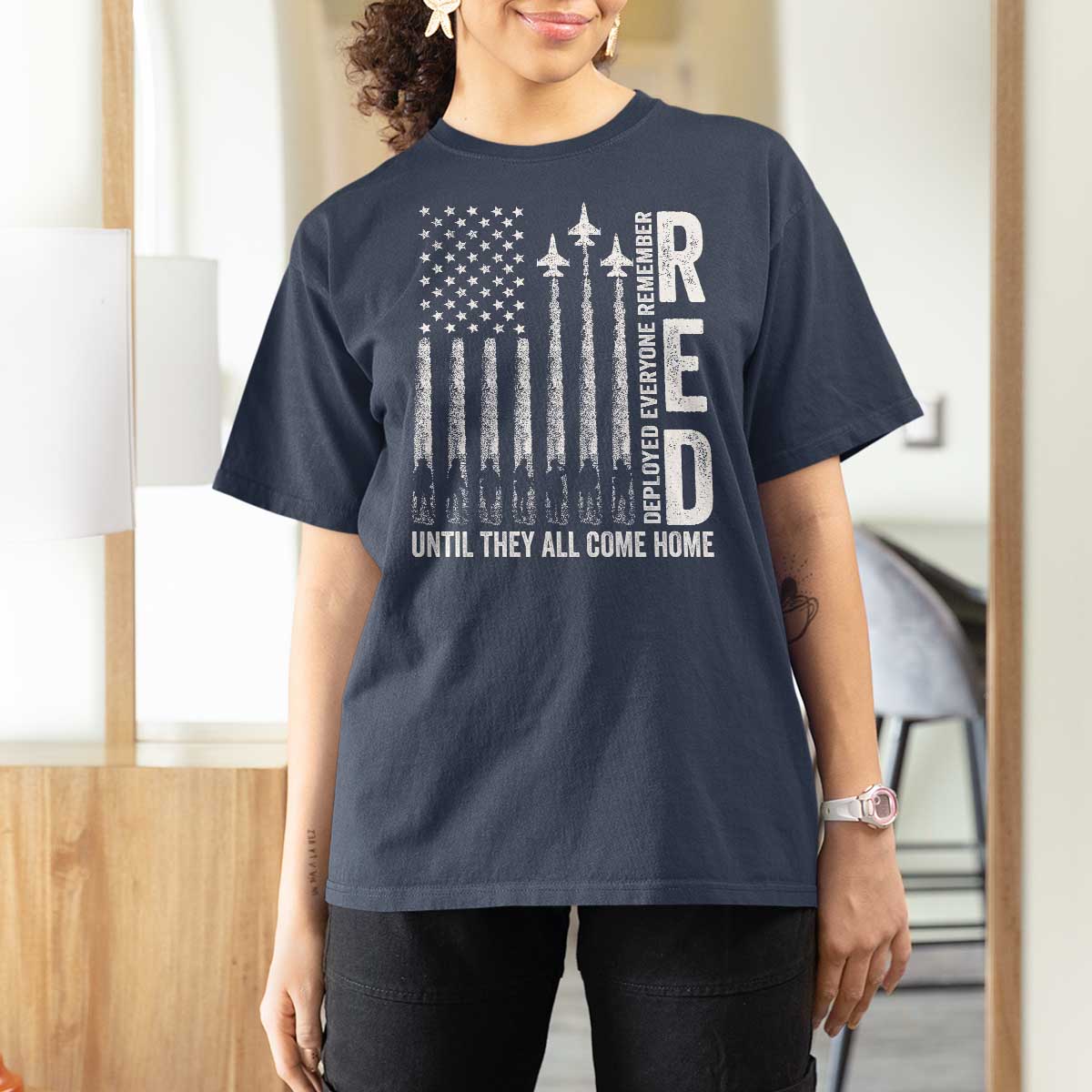 RED Friday Remember Everyone Deployed T Shirt For Women Military American Flag - Wonder Print Shop