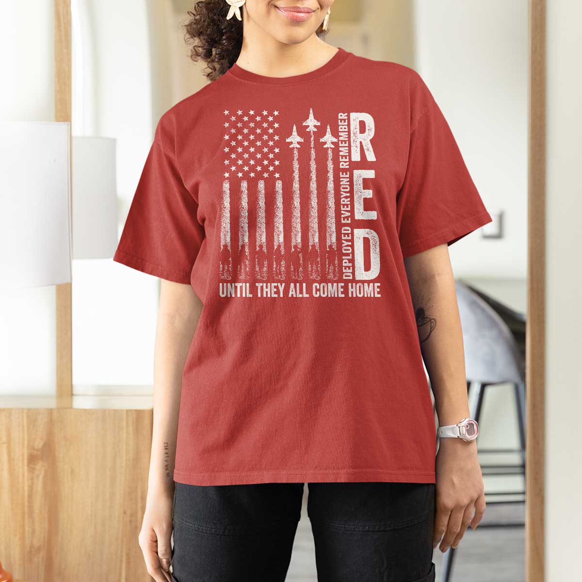 RED Friday Remember Everyone Deployed T Shirt For Women Military American Flag - Wonder Print Shop