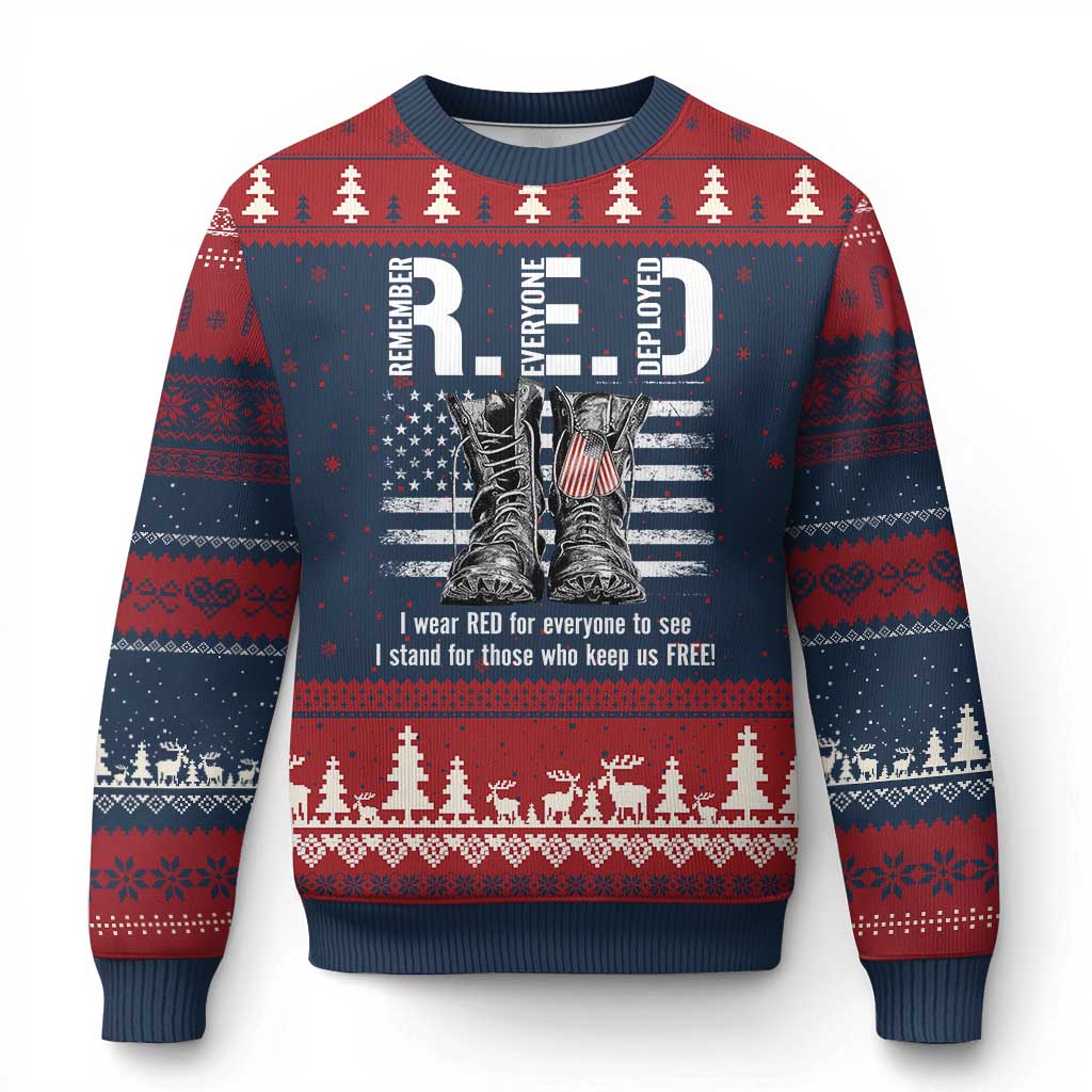 On Friday We Wear Red Military R.E.D Friday Ugly Christmas Sweater American Flag - Wonder Print Shop