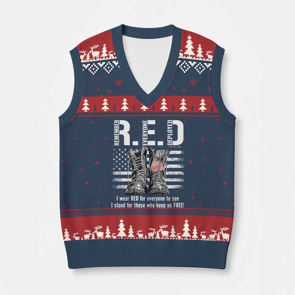 On Friday We Wear Red Military R.E.D Friday V-Neck Knit Sweater Vest American Flag - Wonder Print Shop