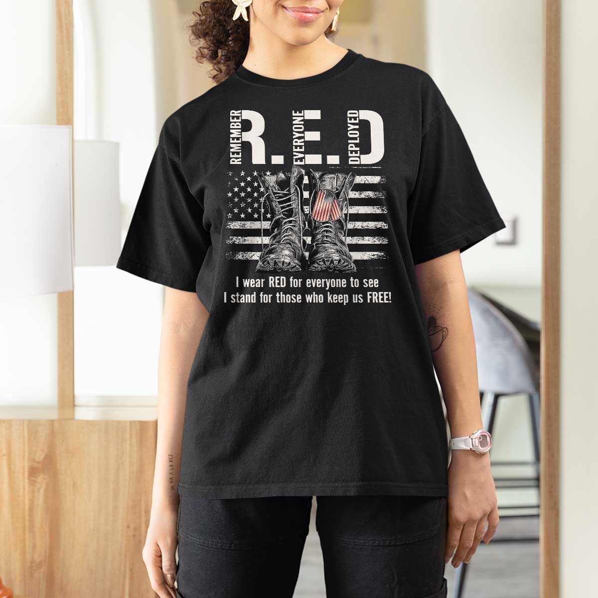 On Friday We Wear Red Military R.E.D Friday T Shirt For Women American Flag - Wonder Print Shop