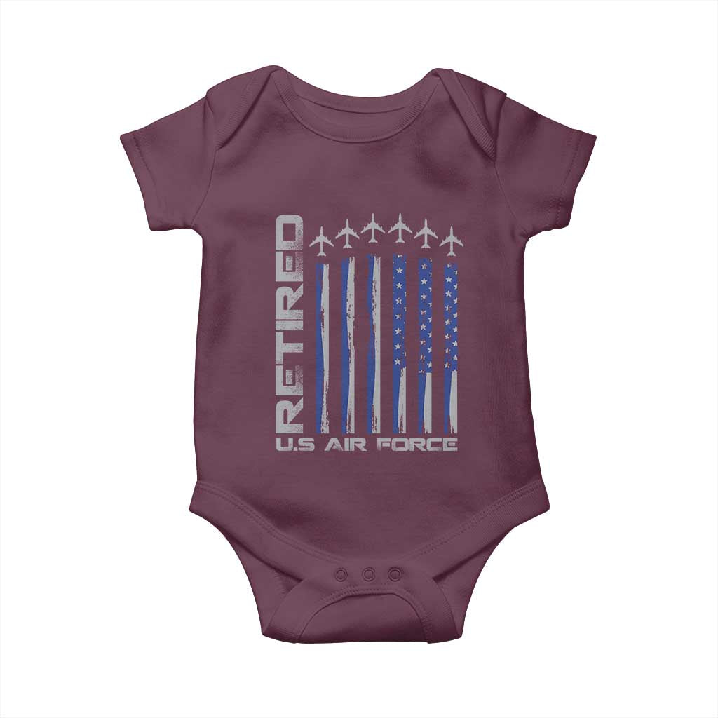 Retired US Air Force Baby Onesie Vintage USAF Veteran USA Flag - Wonder Print Shop