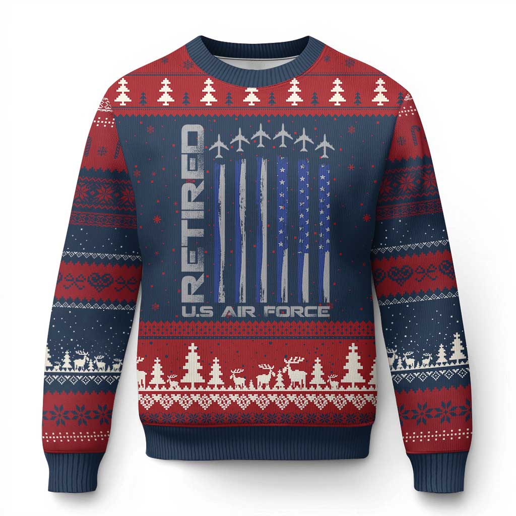 Retired US Air Force Ugly Christmas Sweater Vintage USAF Veteran USA Flag - Wonder Print Shop