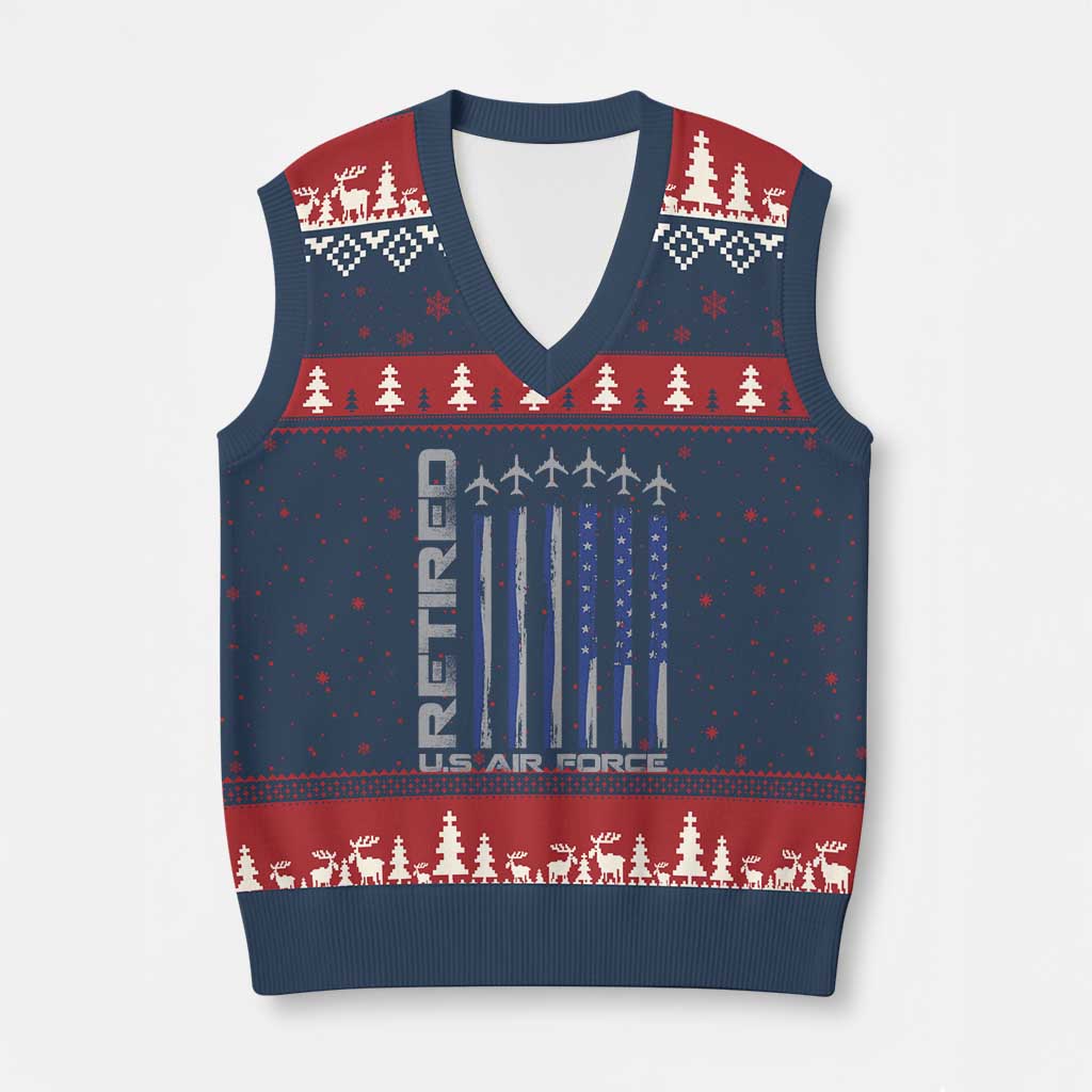 Retired US Air Force V-Neck Knit Sweater Vest Vintage USAF Veteran USA Flag - Wonder Print Shop
