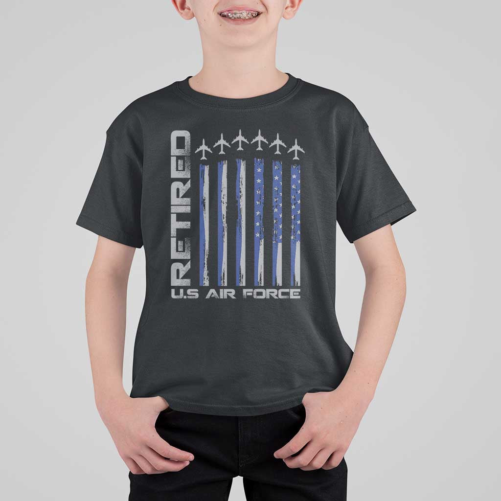 Retired US Air Force T Shirt For Kid Vintage USAF Veteran USA Flag - Wonder Print Shop