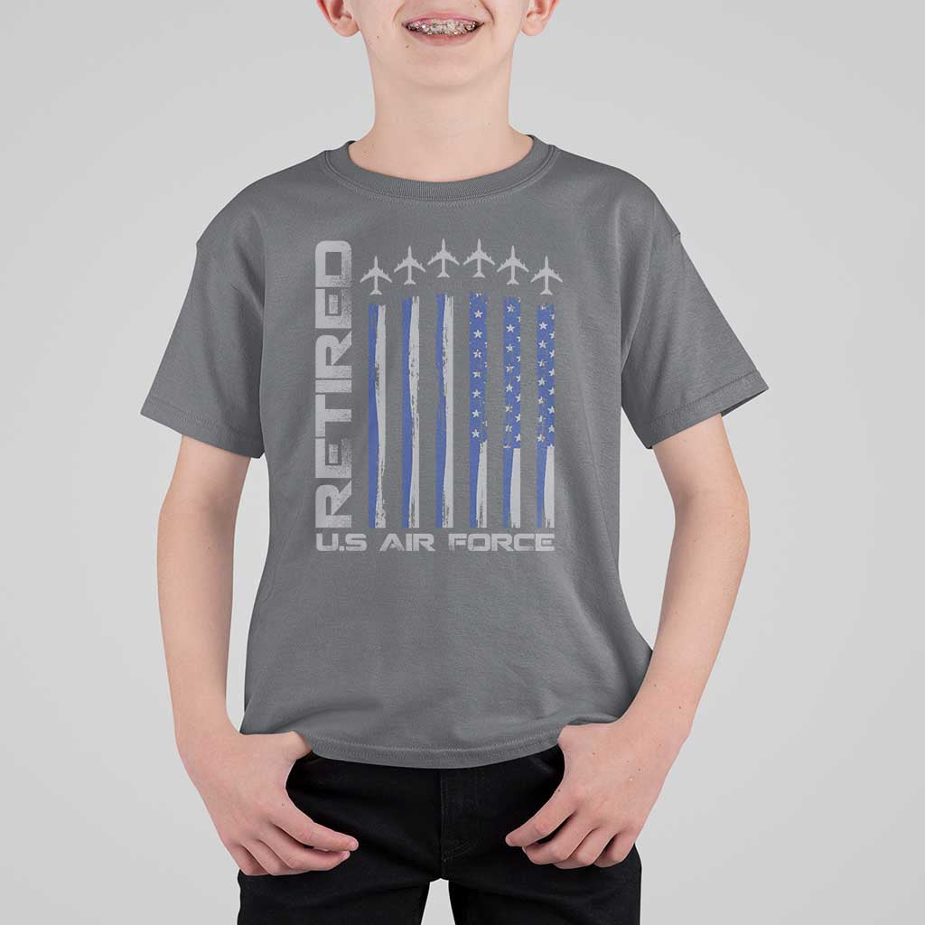 Retired US Air Force T Shirt For Kid Vintage USAF Veteran USA Flag - Wonder Print Shop
