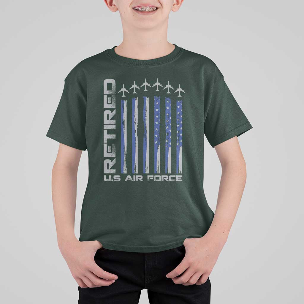 Retired US Air Force T Shirt For Kid Vintage USAF Veteran USA Flag - Wonder Print Shop