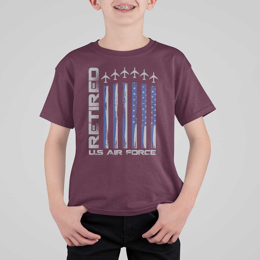 Retired US Air Force T Shirt For Kid Vintage USAF Veteran USA Flag - Wonder Print Shop