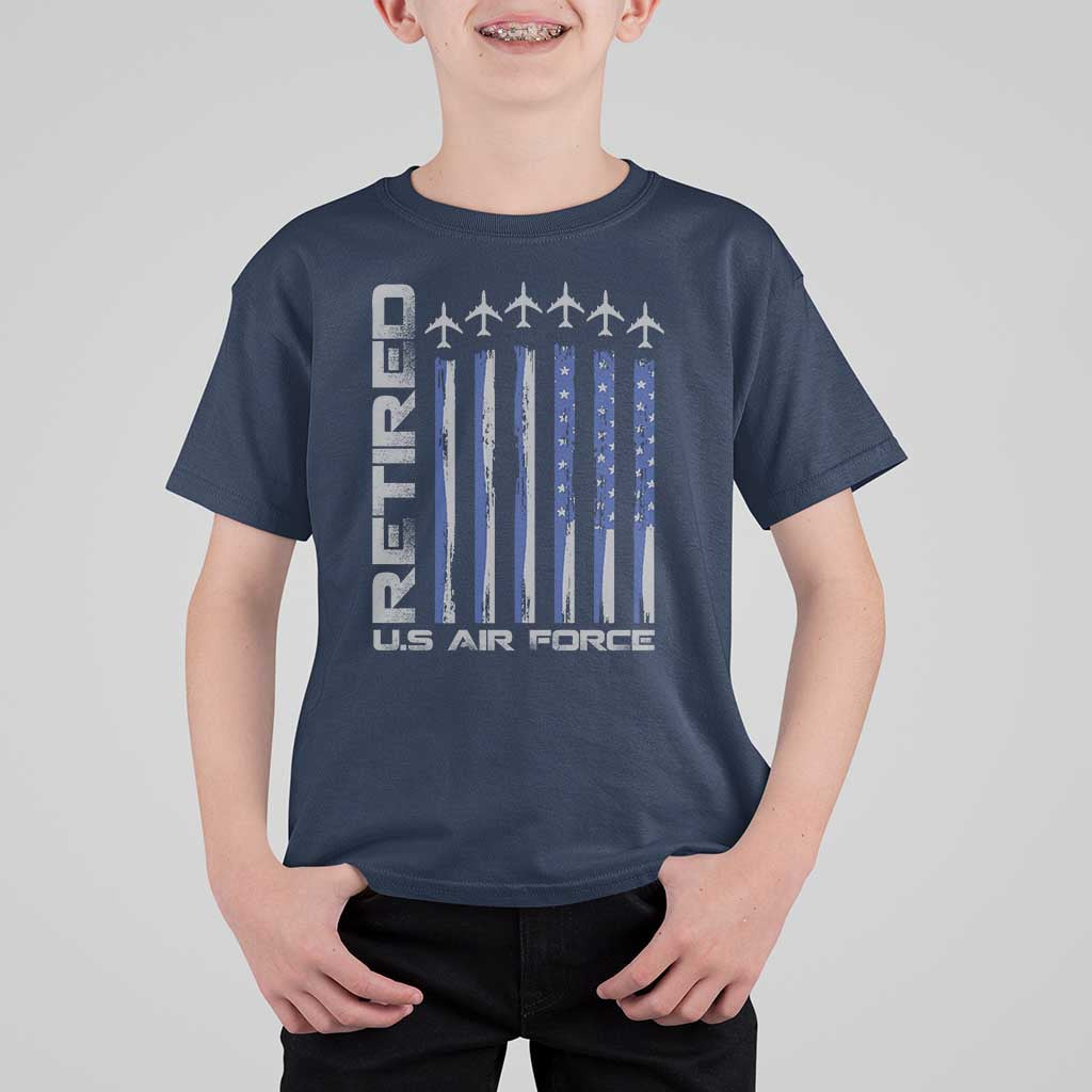 Retired US Air Force T Shirt For Kid Vintage USAF Veteran USA Flag - Wonder Print Shop
