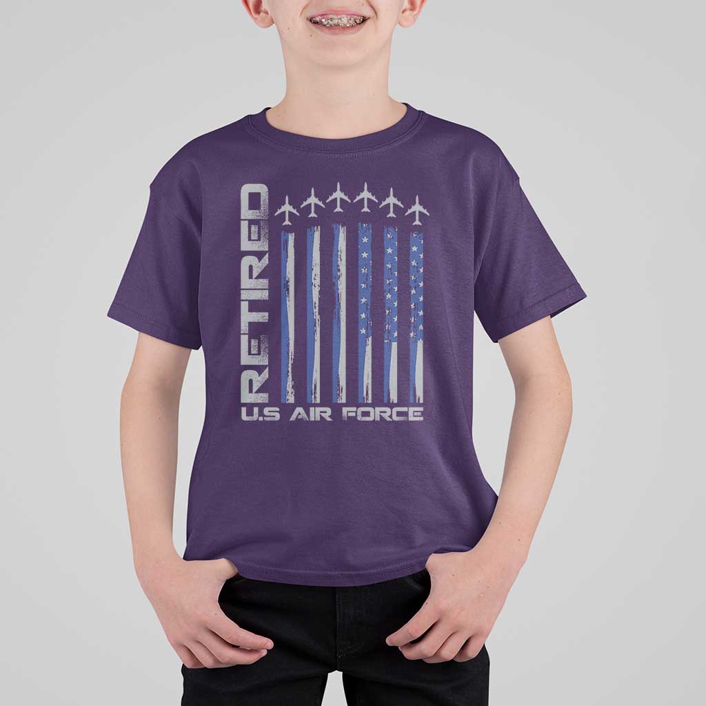 Retired US Air Force T Shirt For Kid Vintage USAF Veteran USA Flag - Wonder Print Shop