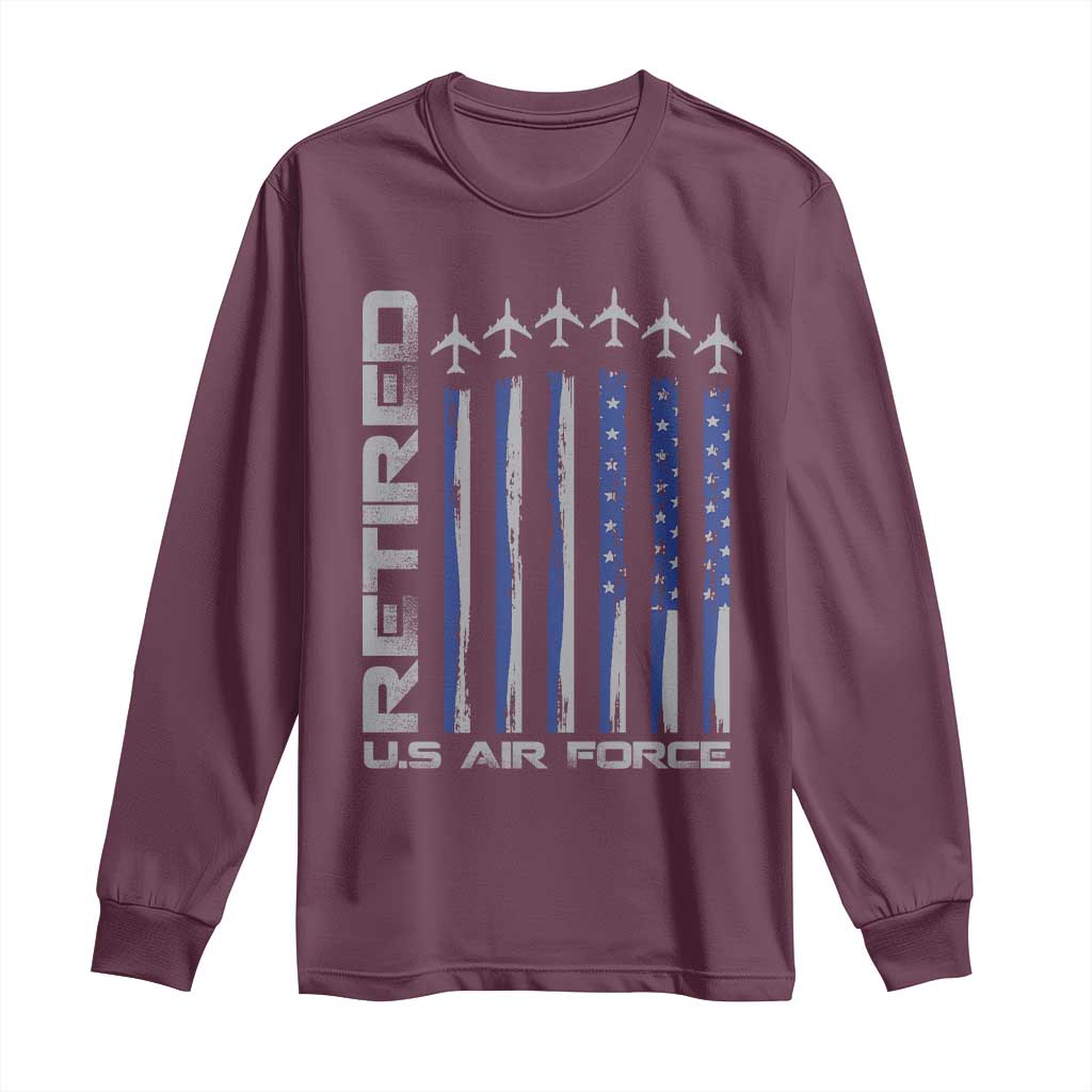 Retired US Air Force Long Sleeve Shirt Vintage USAF Veteran USA Flag - Wonder Print Shop