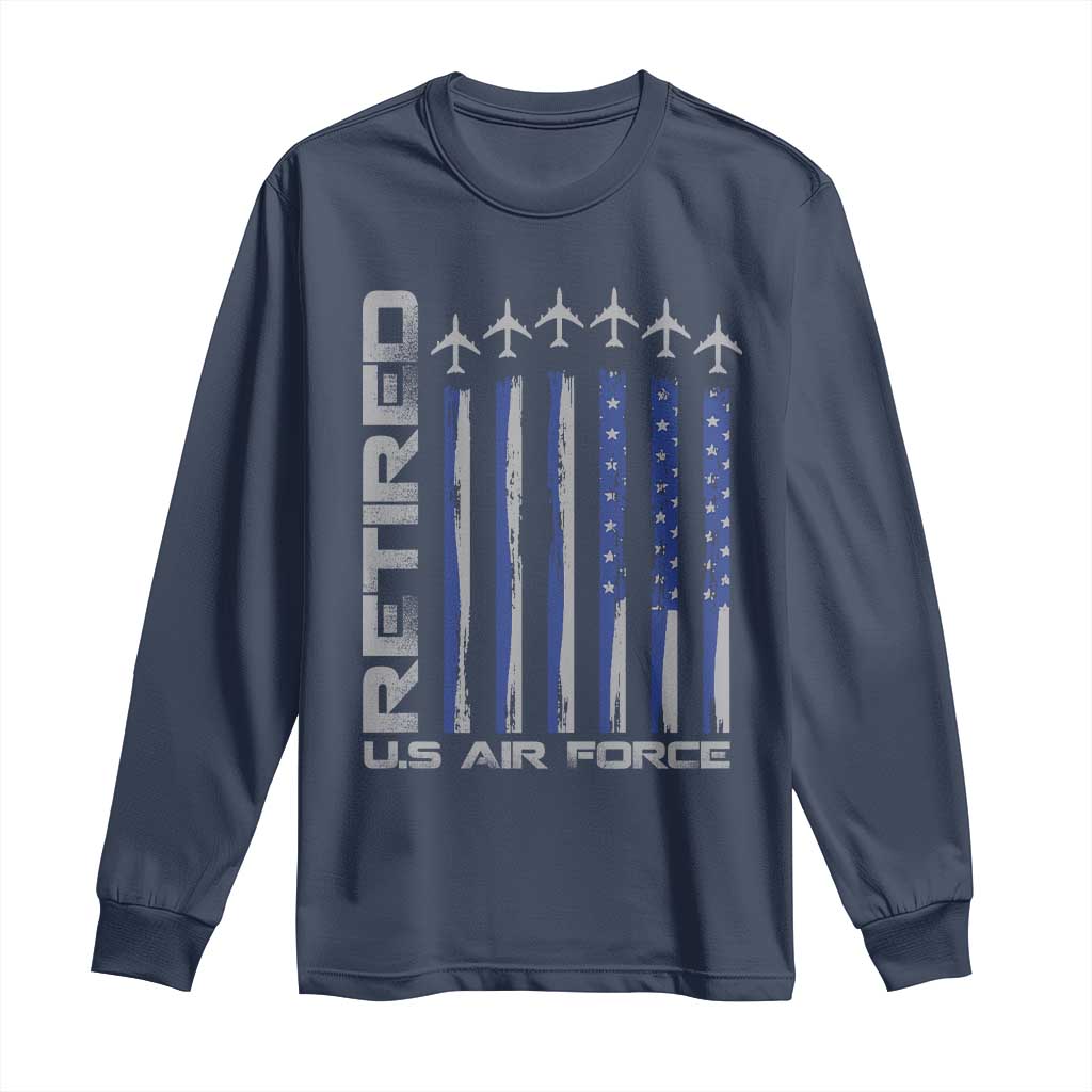 Retired US Air Force Long Sleeve Shirt Vintage USAF Veteran USA Flag - Wonder Print Shop