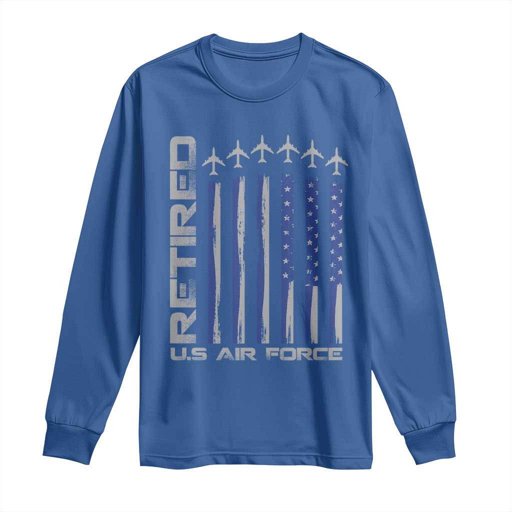Retired US Air Force Long Sleeve Shirt Vintage USAF Veteran USA Flag - Wonder Print Shop