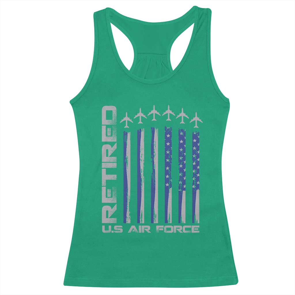 Retired US Air Force Racerback Tank Top Vintage USAF Veteran USA Flag - Wonder Print Shop