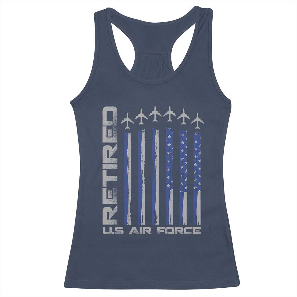 Retired US Air Force Racerback Tank Top Vintage USAF Veteran USA Flag - Wonder Print Shop