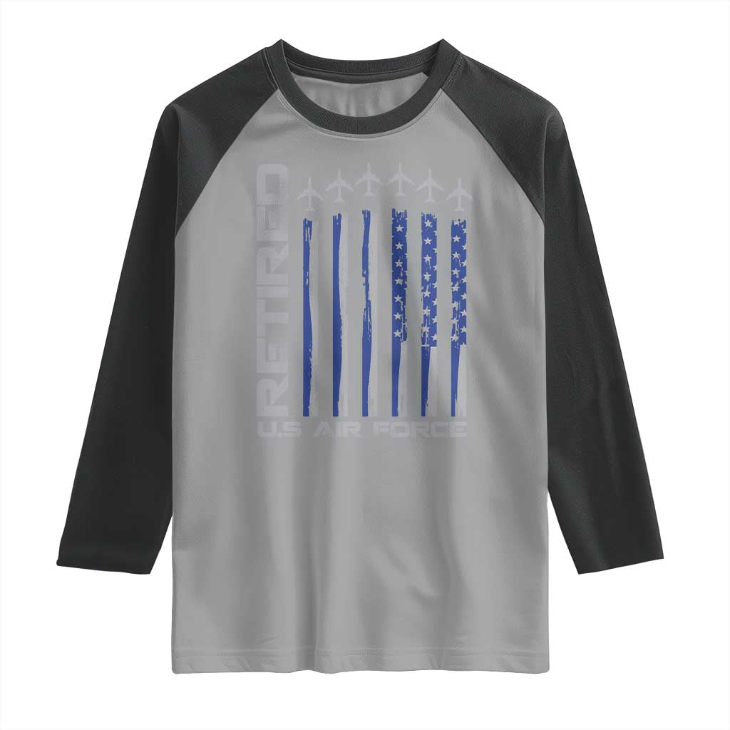 Retired US Air Force Raglan Shirt Vintage USAF Veteran USA Flag - Wonder Print Shop
