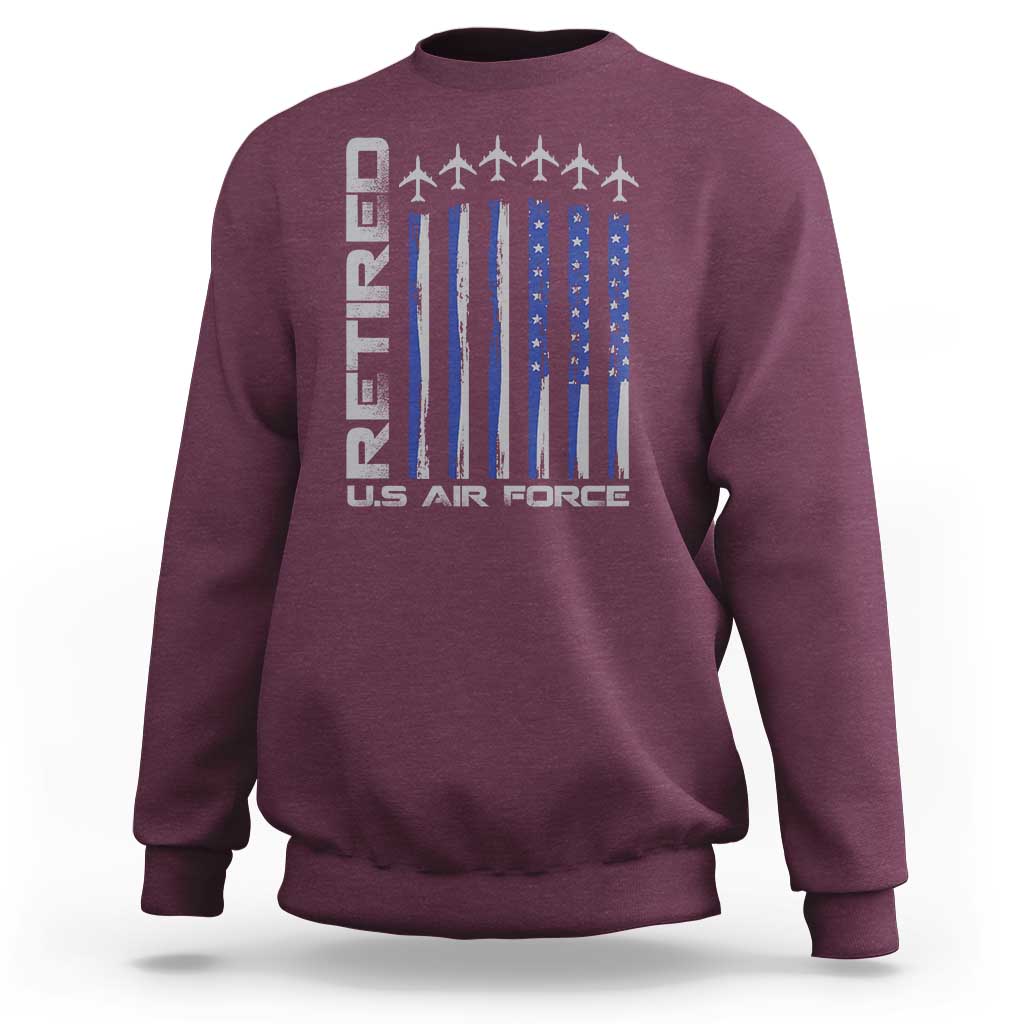 Retired US Air Force Sweatshirt Vintage USAF Veteran USA Flag - Wonder Print Shop