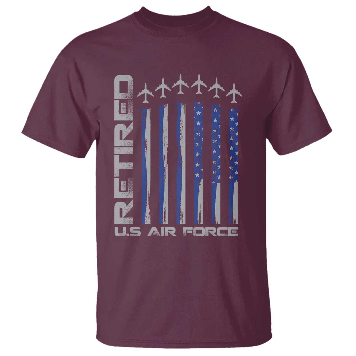Retired US Air Force T Shirt Vintage USAF Veteran USA Flag - Wonder Print Shop