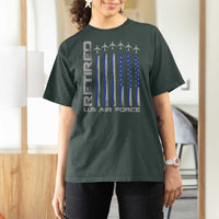 Retired US Air Force T Shirt For Women Vintage USAF Veteran USA Flag - Wonder Print Shop