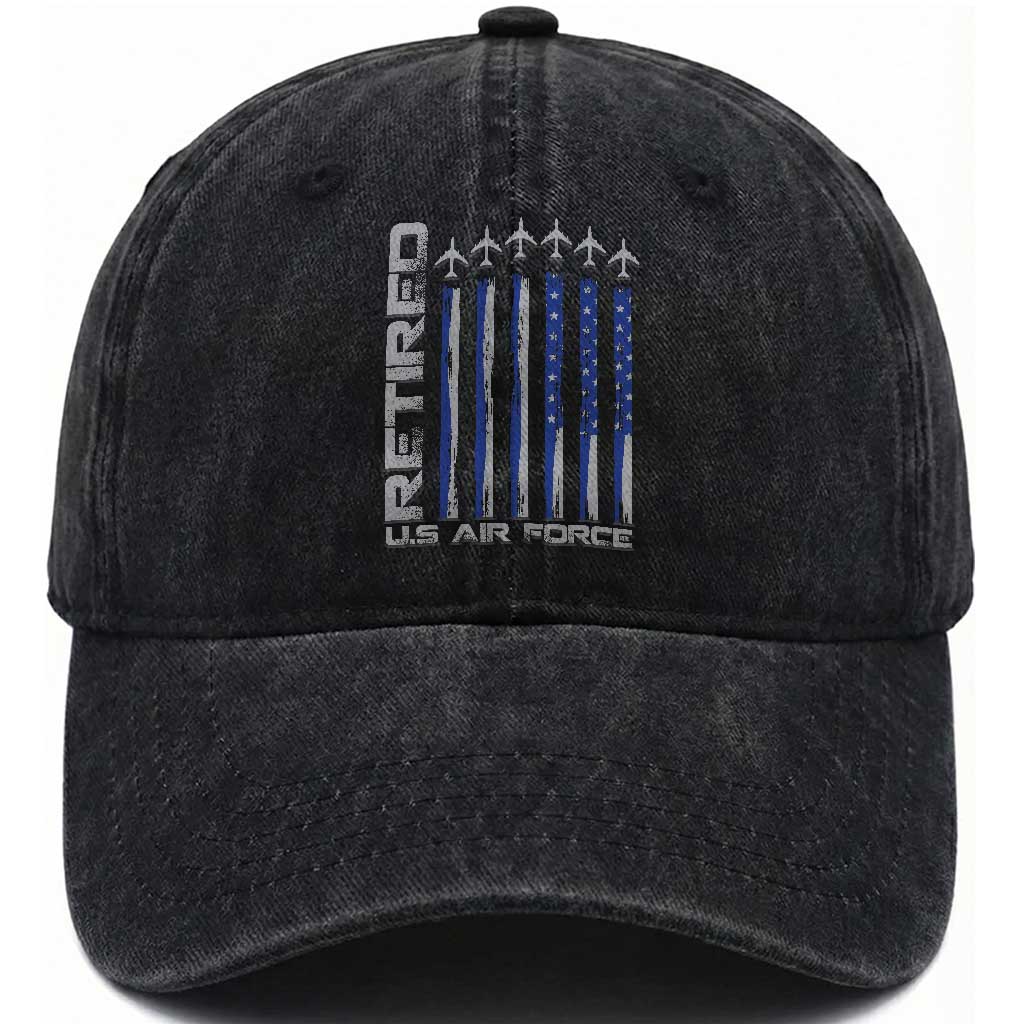 Retired US Air Force Washed Cotton Baseball Cap Vintage USAF Veteran USA Flag