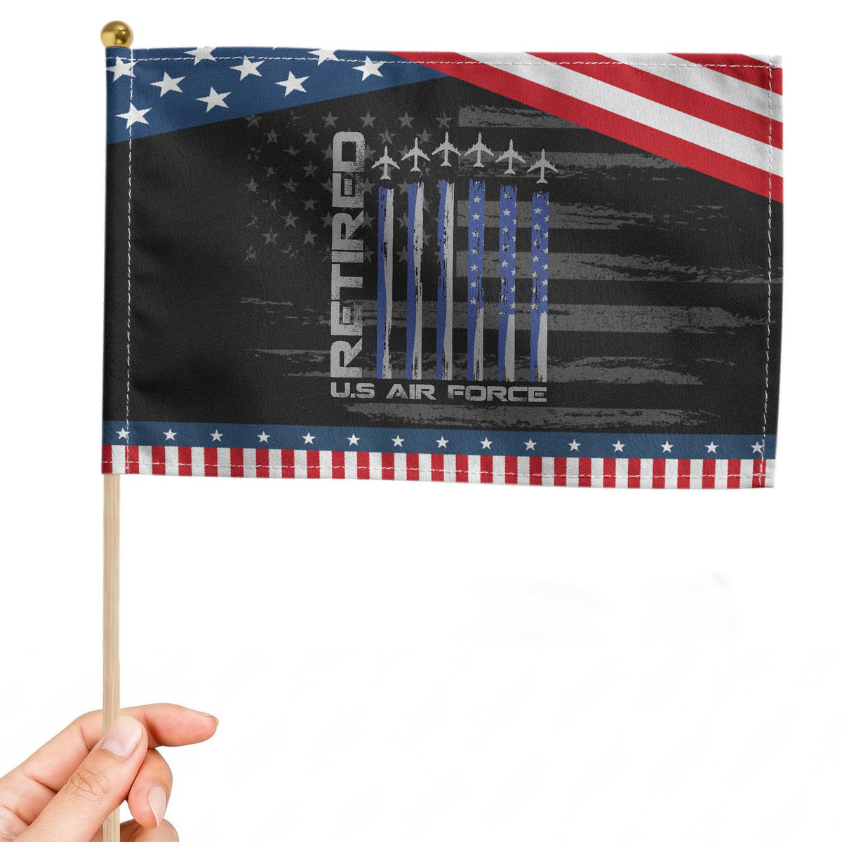 Retired US Air Force Patriotic Handheld Flag Vintage USAF Veteran USA Flag