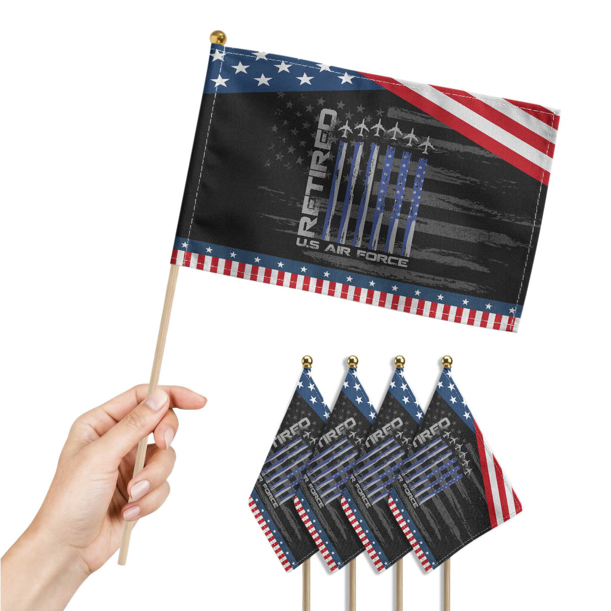 Retired US Air Force Patriotic Handheld Flag Vintage USAF Veteran USA Flag